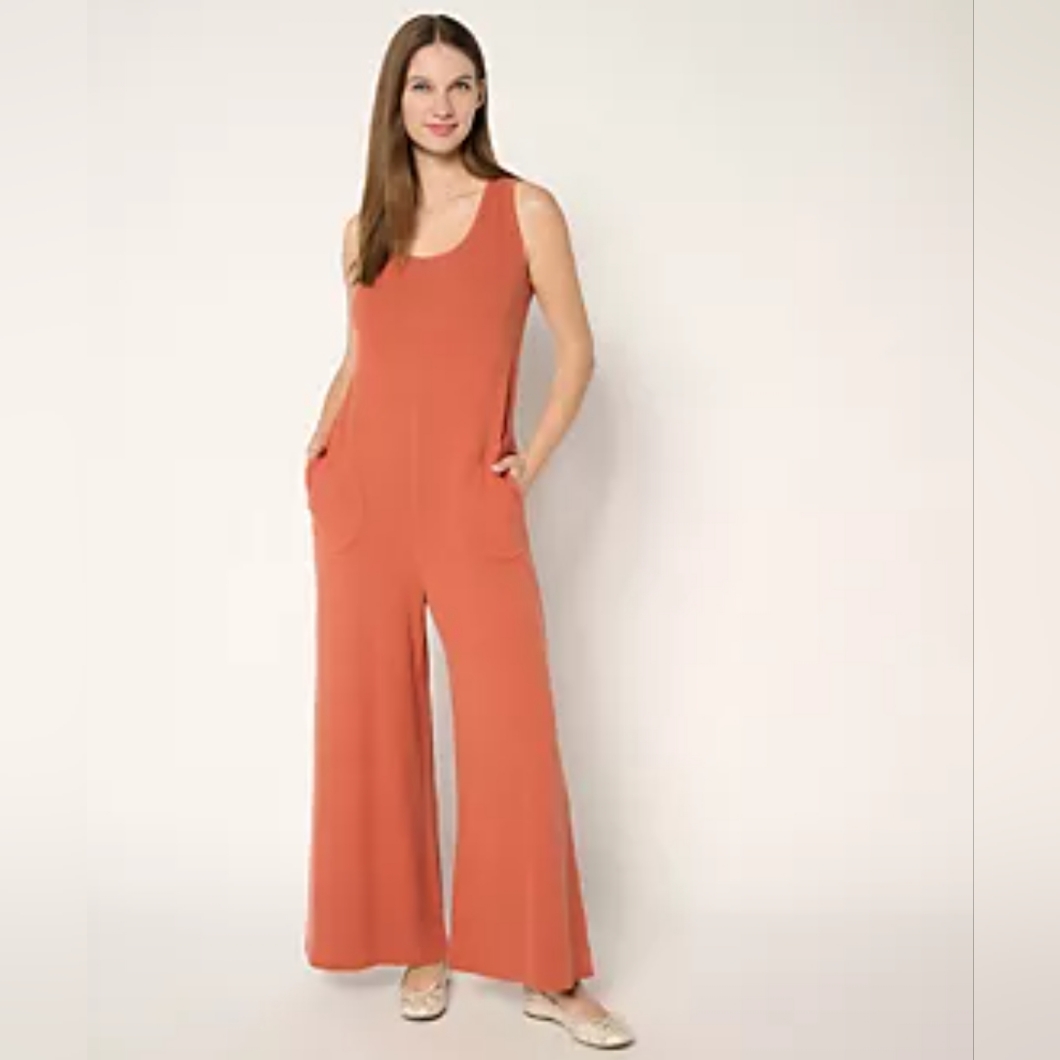 Any Body Coral Sleeveless Jumpsuit With Elastic Drawstring Waistline Back